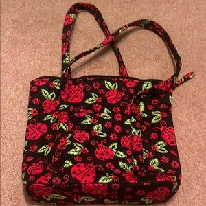 Floral Ladybug Patterned Tote Bag